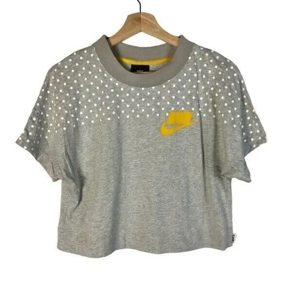 Nike Sportswear Gray Polka Dot Crop Short Sleeve Athletic T-Shirt M - Picture 2 of 6